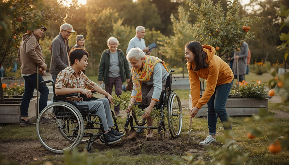 An inclusive outdoor orchard environment
