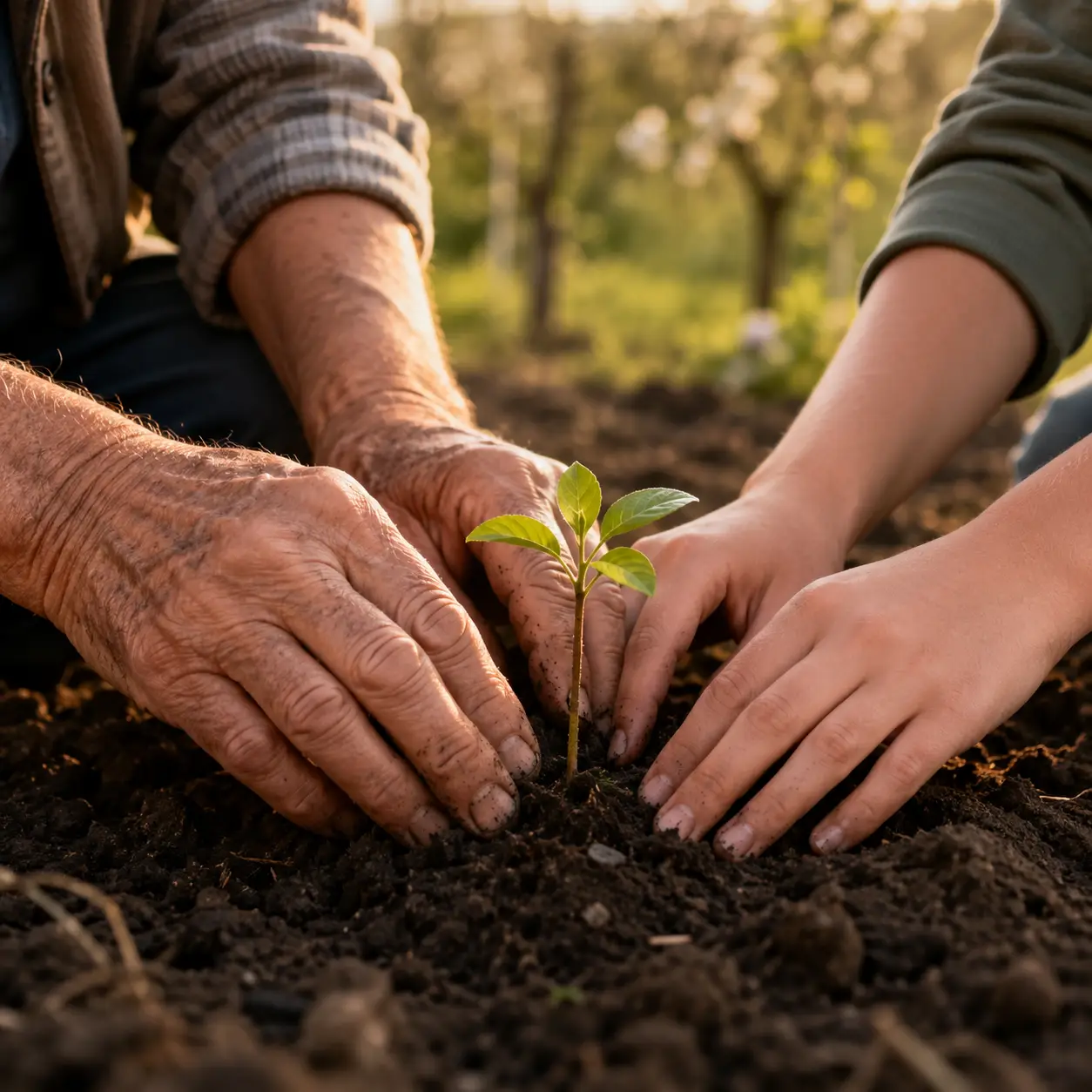 Young people participating in a community planting event